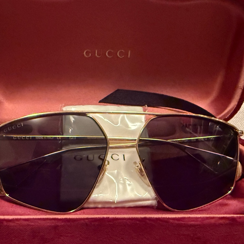 Gucci Gold and Black Aviator Sunglasses GG0437SA